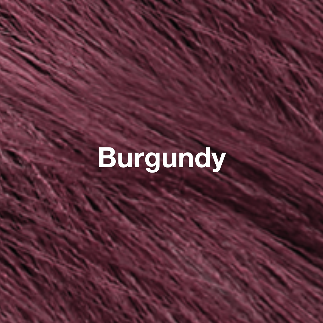 Tints of Nature semi-permanent henna cream burgundy hair swatch with the words "burgundy" written over the top.